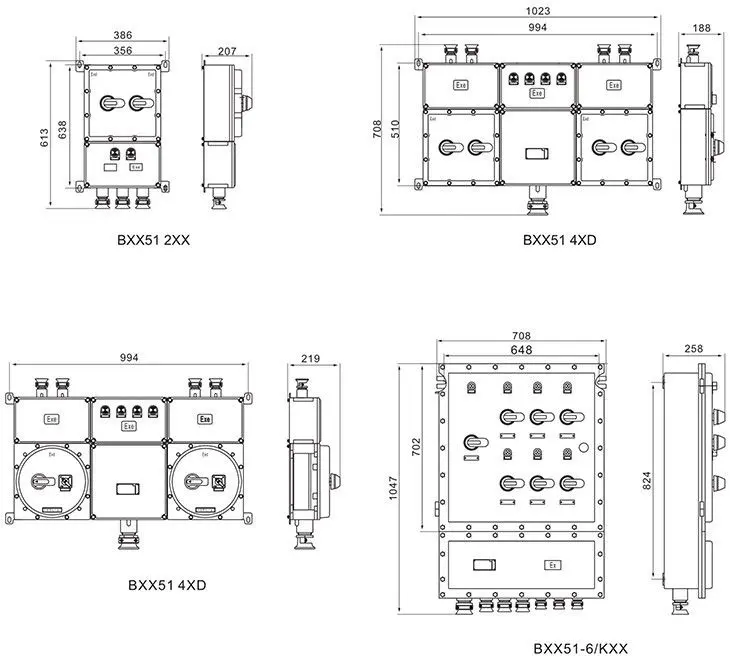 BXX51系列防爆動(dòng)力檢修箱外形及安裝尺寸