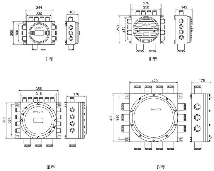 CJX8030系列防爆防腐接線箱外形及安裝尺寸