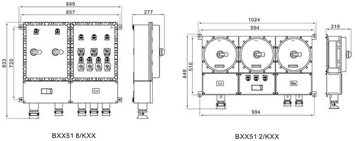 BXX51系列防爆動(dòng)力檢修箱外形及安裝尺寸